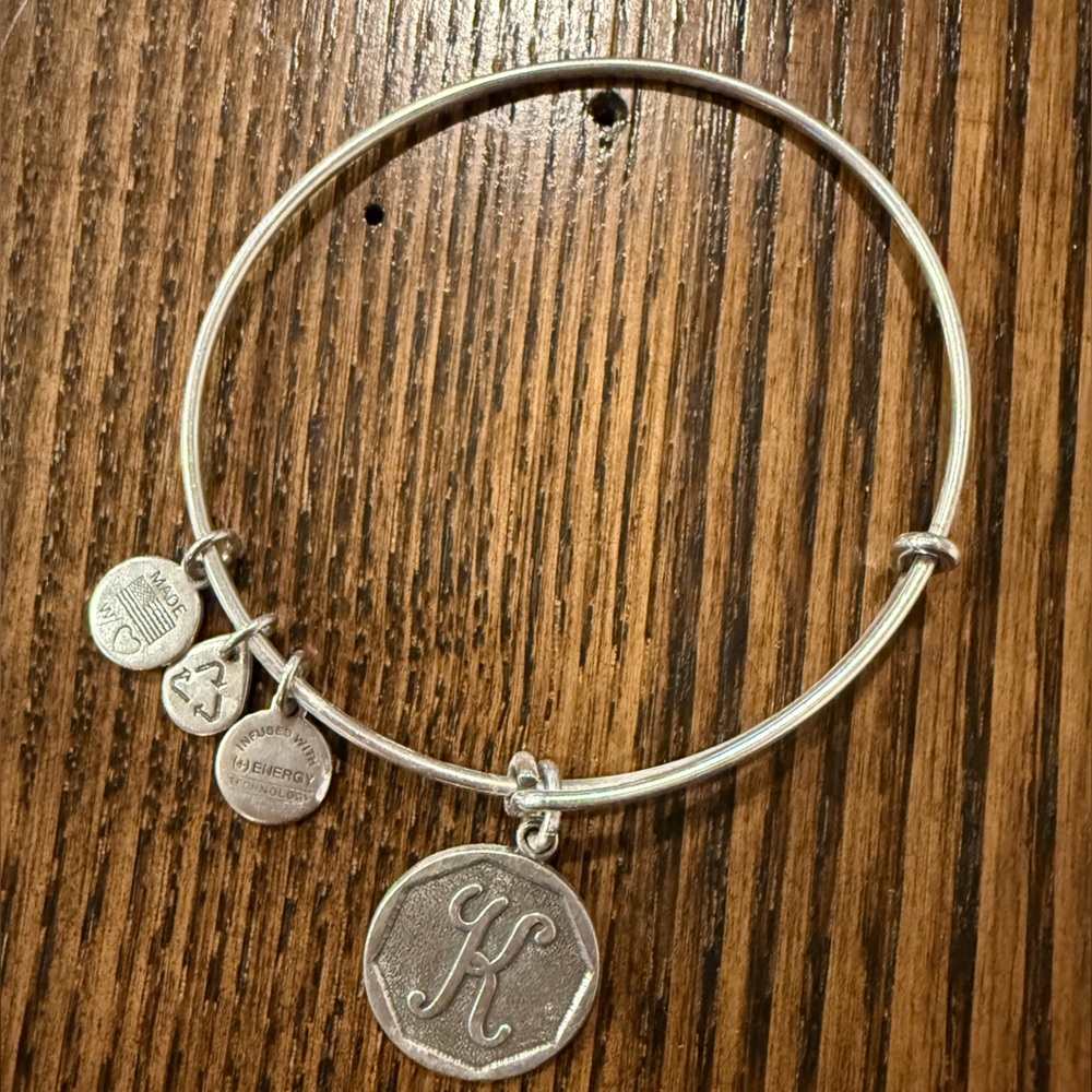 Alex and Ani “K” initial silver bangle bracelet